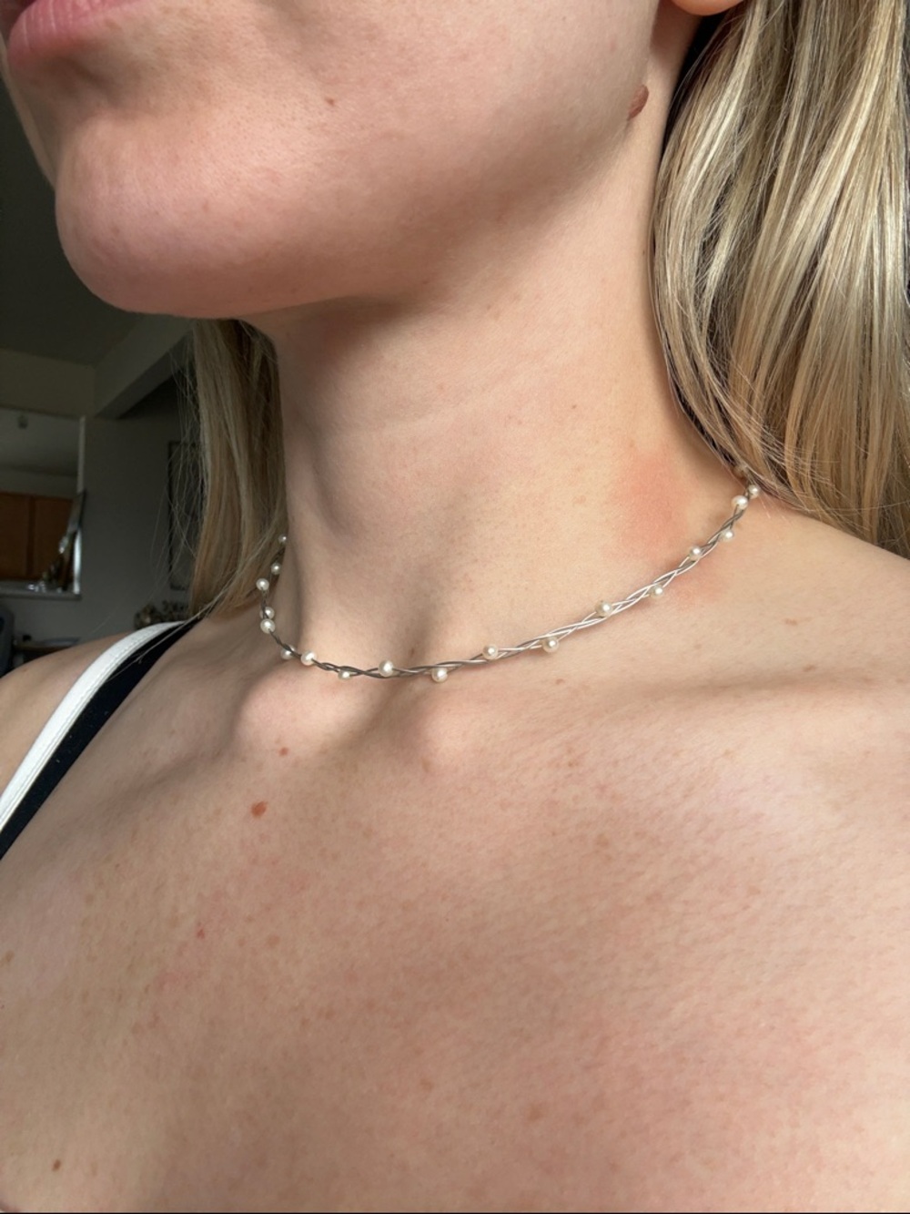 Silver Pearl Twisted Choker Necklace